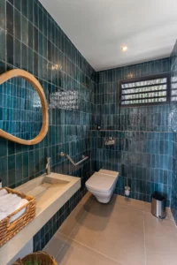 WC PMR avec faïence bleue villa guadeloupe