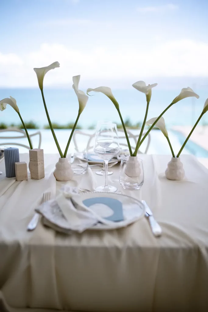 décoration de table de mariage dans une villa vue mer en Guadeloupe